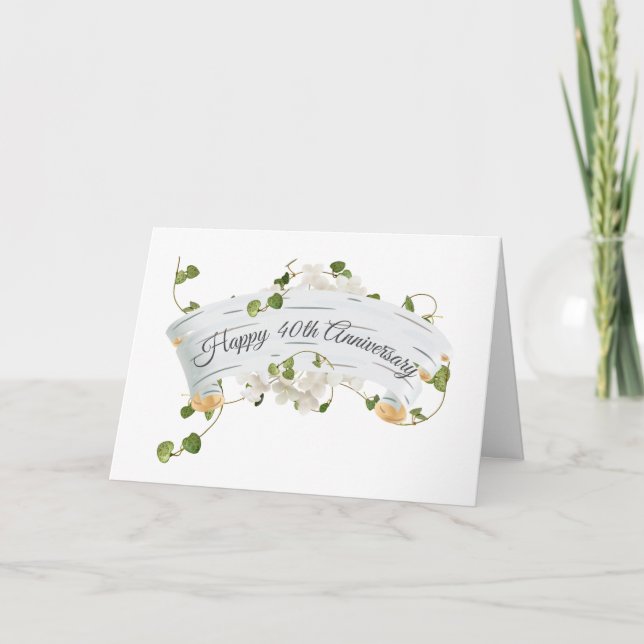 40th Anniversary with Ivy on Birch Scroll Card (Front)