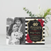 40th Anniversary with Photo - Gold Black Red Invitation (Standing Front)