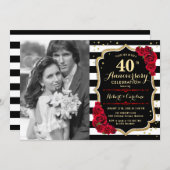 40th Anniversary with Photo - Gold Black Red Invitation (Front/Back)