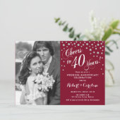40th Anniversary with Photo - Silver Ruby Red Invitation (Standing Front)