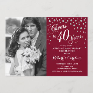 40th Anniversary with Photo - Silver Ruby Red Invitation