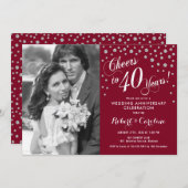 40th Anniversary with Photo - Silver Ruby Red Invitation (Front/Back)