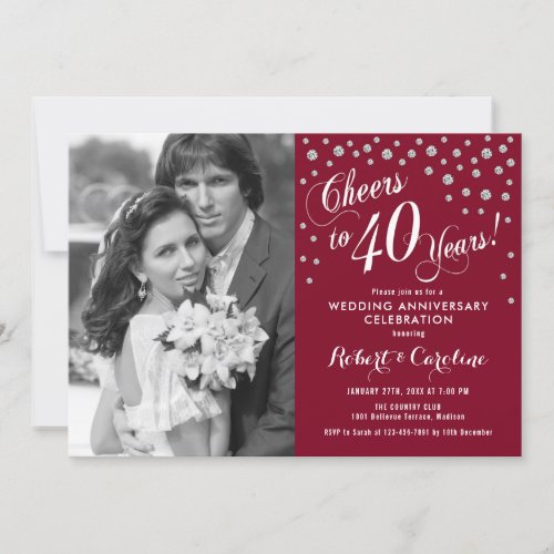 40th Anniversary with Photo _ Silver Ruby Red Invitation
