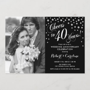 40th Anniversary with Photo - Silver White Black Invitation