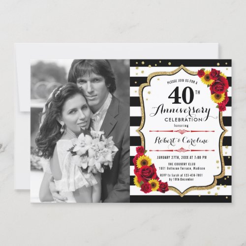 40th Anniversary with Photo _ Sunflowers Roses Invitation