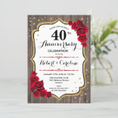 40th Anniversary - Wood Red Gold Invitation (Standing Front)