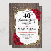 40th Anniversary - Wood Red Gold Invitation (Front/Back)
