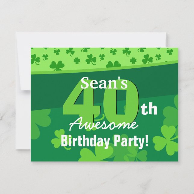 40th Awesome Birthday Green Shamrocks G002E Invitation (Front)