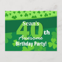 40th Awesome Birthday Green Shamrocks G002E