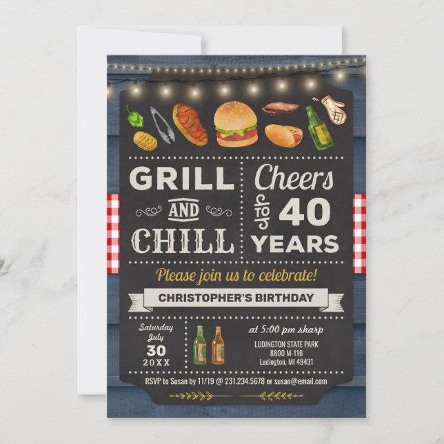 40th BBQ Grill and Chill Birthday Invitation (Front)