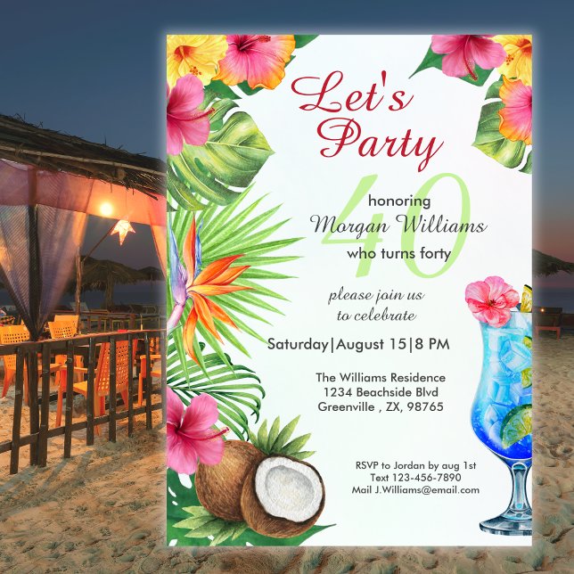 40th Bday Tropical Summer Dine & Cocktail Party  Invitation (Creator Uploaded)