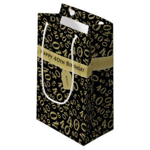 40th Biirthday Random Number Pattern Black/Gold Small Gift Bag