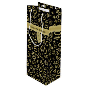 40th Biirthday Random Number Pattern Black/Gold Wine Gift Bag