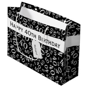 40th Biirthday Random Number Pattern Black/White Large Gift Bag