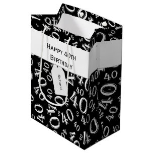 40th Biirthday Random Number Pattern Black/White Medium Gift Bag