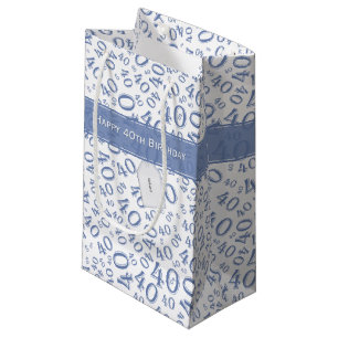 40th Biirthday Random Number Pattern Blue/White Small Gift Bag