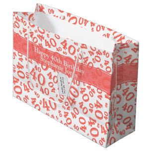 40th Biirthday Random Number Pattern Coral/White Large Gift Bag