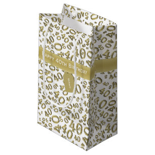 40th Biirthday Random Number Pattern Gold/White Small Gift Bag