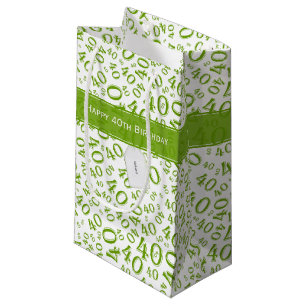 40th Biirthday Random Number Pattern Green/White Small Gift Bag