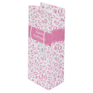 40th Biirthday Random Number Pattern Pink/White Wine Gift Bag