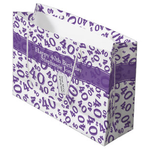 40th Biirthday Random Number Pattern Purple/White Large Gift Bag