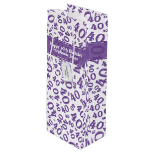 40th Biirthday Random Number Pattern Purple/White Wine Gift Bag