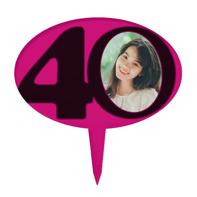 40th birth photo fun hot pink birthday cake topper (Front)