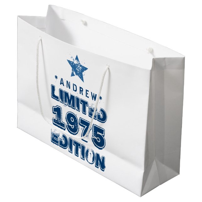 40th Birthday 1975 Limited Edition Custom E54 BLUE Large Gift Bag (Front Angled)