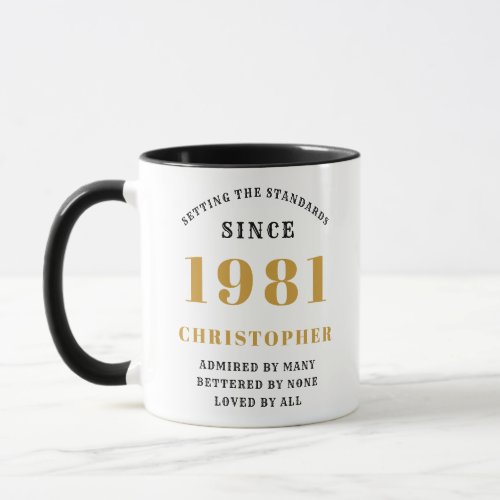 40th Birthday 1981 Black Gold Mens Personalized Mug