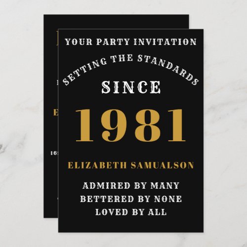 40th Birthday 1981 Black Gold Personalized For Her Invitation
