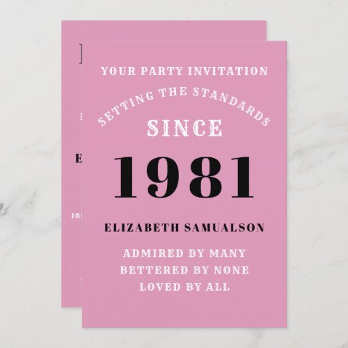 40th Birthday 1981 Black Pink Personalized For Her Invitation