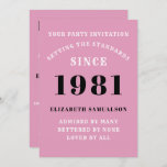 40th Birthday 1981 Black Pink Personalized For Her Invitation<br><div class="desc">For those born in 1981 and celebrating their 40th birthday party we have the ideal birthday invitation card. The pink background with a white and design design is simple and yet elegant. Easily customize the text to the front and the rear of this birthday invitation card using the template provided....</div>