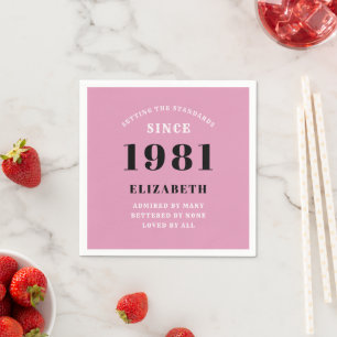 40th Birthday 1981 Pink Pink lady's Personalized Napkins