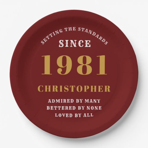 40th Birthday 1981 Red Gold For Him Personalized Paper Plates