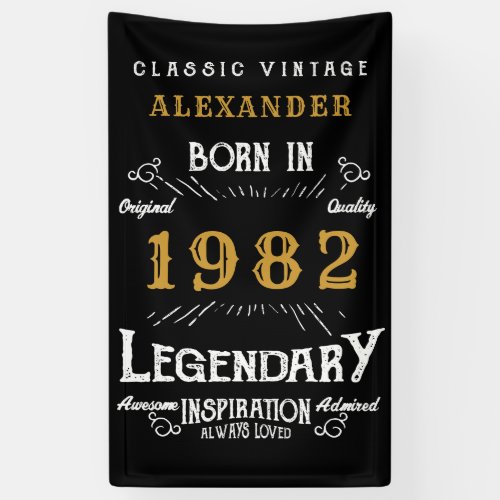 40th Birthday 1982 Add Name Black Gold Legendary Banner