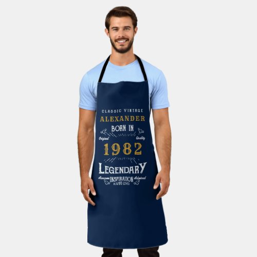 40th Birthday 1982 Add Name Blue Gold Legendary Apron