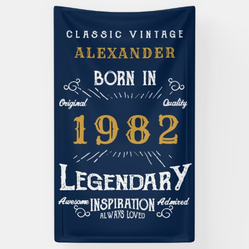 40th Birthday 1982 Add Name Blue Gold Legendary Banner