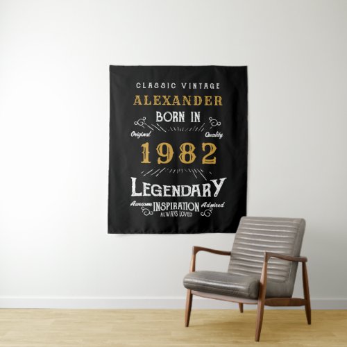 40th Birthday 1982 Add Name Legendary Black Gold Tapestry