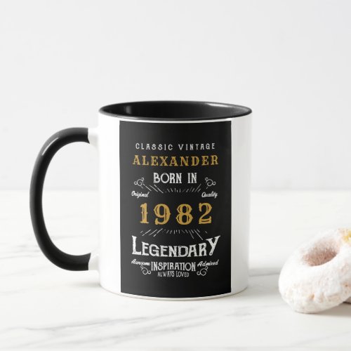 40th Birthday 1982 Add Name Vintage Black Gold Mug