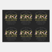 40th Birthday 1982 Black Gold Floral Personalized  Wrapping Paper Sheets (Front 3)
