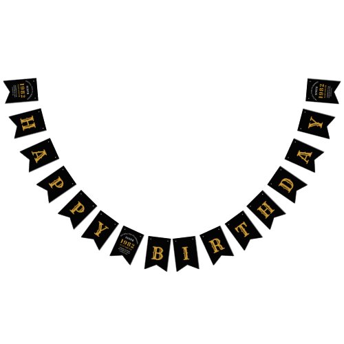 40th Birthday 1982 Black Gold Name Chic Elegant Bunting Flags