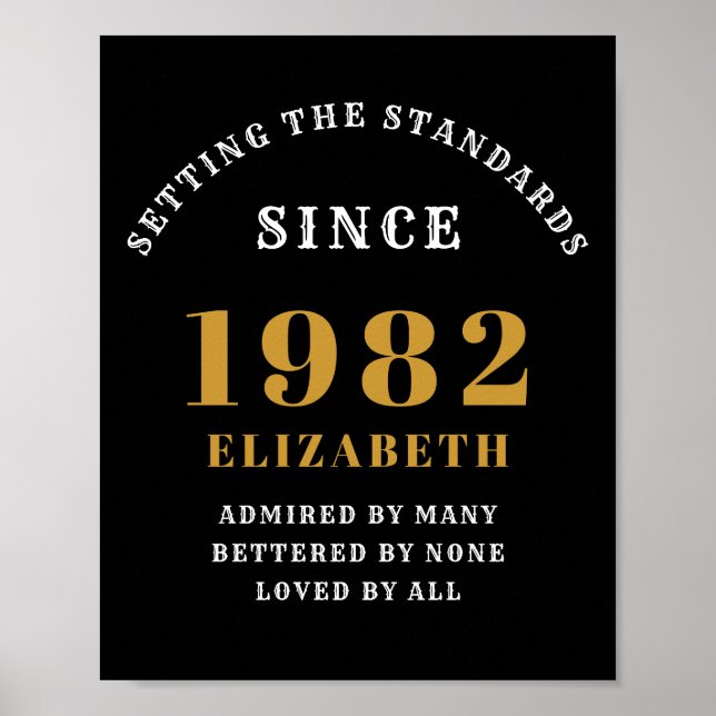 40th Birthday 1982 Elegant Black Gold Chic Poster (Front)