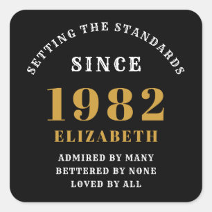 40th Birthday 1982 Elegant Black Gold Chic Square Sticker