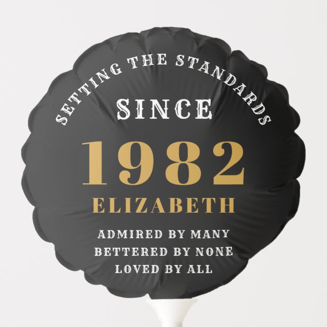 40th Birthday 1982 Elegant Chic Gold Black Balloon (Front)