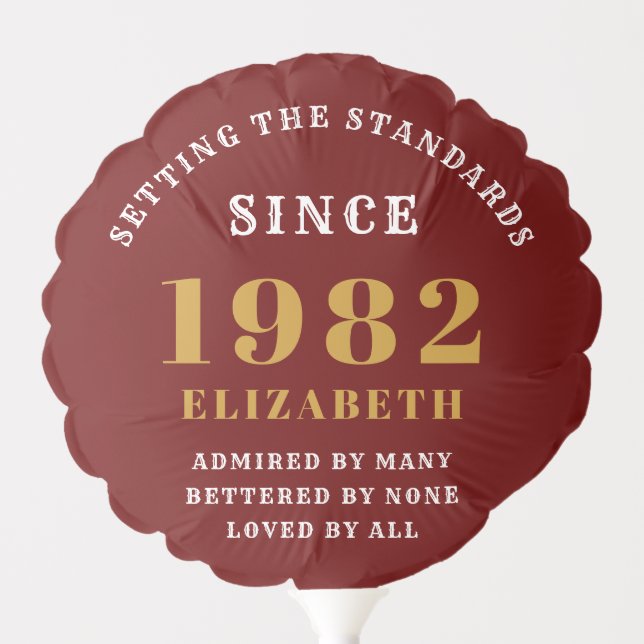 40th Birthday 1982 Elegant Chic Gold Red Balloon (Front)