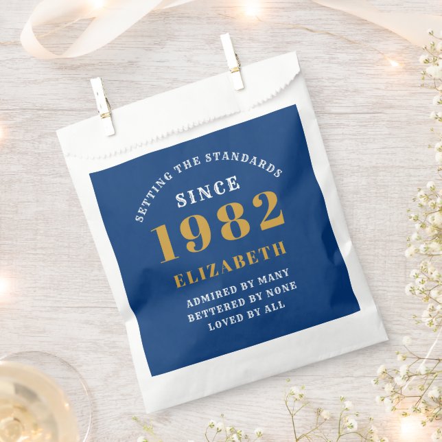 40th Birthday 1982 Elegant Gold Blue Favor Bag (Clipped)
