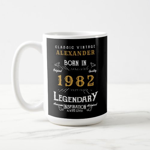 40th Birthday 1982 Name Legendary Black Gold Large Coffee Mug