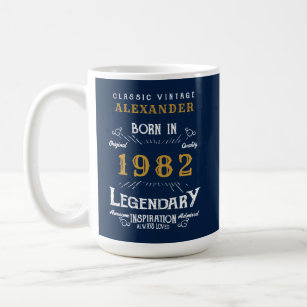 40th Birthday 1982 Name Legendary Blue Gold Large Coffee Mug