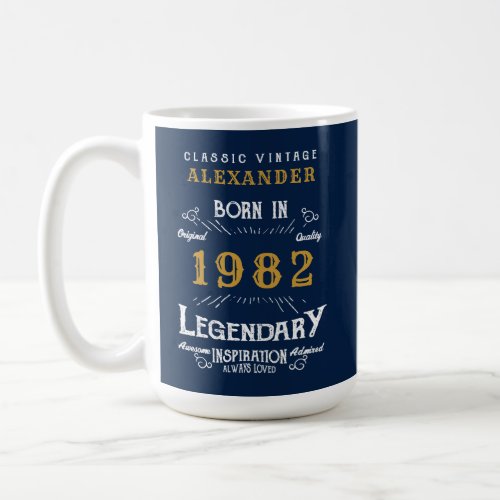 40th Birthday 1982 Name Legendary Blue Gold Large Coffee Mug