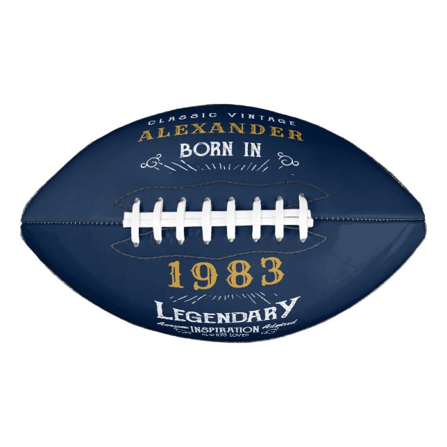 40th Birthday 1983 Add Name Legend Blue Gold Football (Front)